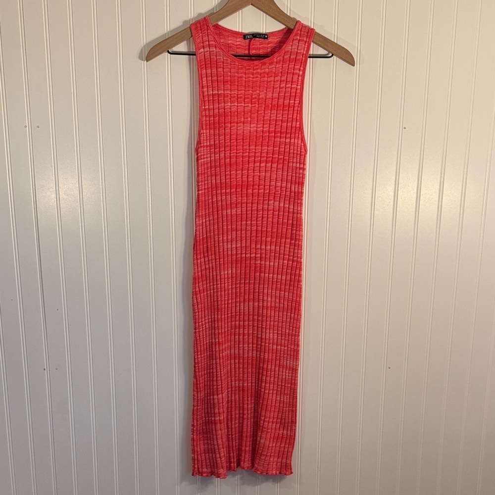 ZARA Ribbed Keyhole Midi Dress Hot Pink Bodycon Stretchy Size Small - Picture 1 of 9